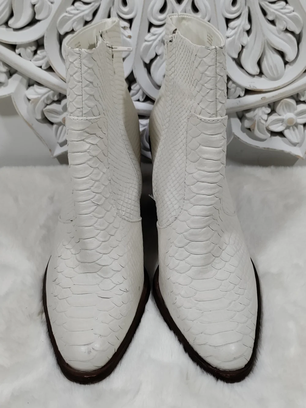 Gianni Bini White Snake-Embossed Leather Ankle Booties-9.5M